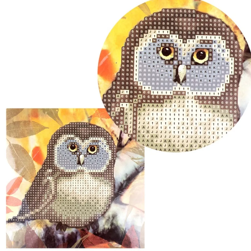 Diamond-Painting-Grußkarte, Eule 2, 16cm x 16cm, inkl. Zubehör