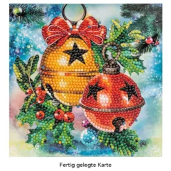 Diamond-Painting-Grußkarte, Glöckchen mit Ilex, 16cm x 16cm, inkl. Zubehör