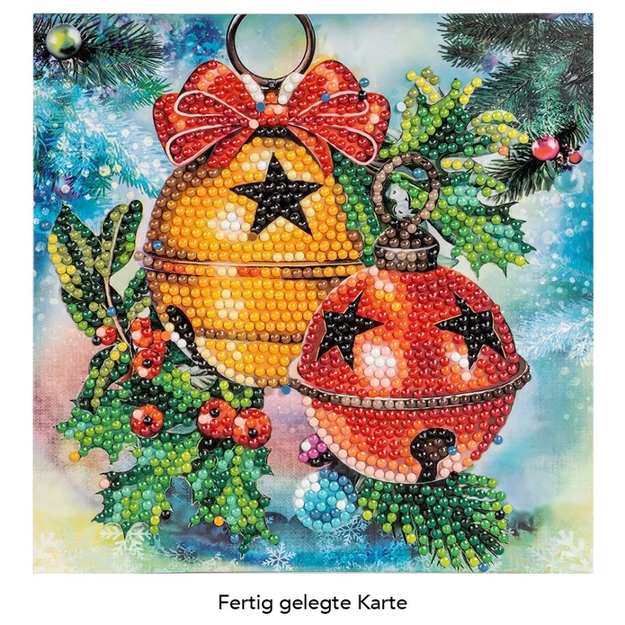 Diamond-Painting-Grußkarte, Glöckchen mit Ilex, 16cm x 16cm, inkl. Zubehör