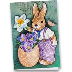Diamond-Painting-Grußkarte, Hase mit Blumen 2, 11,5cm x 16,5cm, inkl. Zubehör