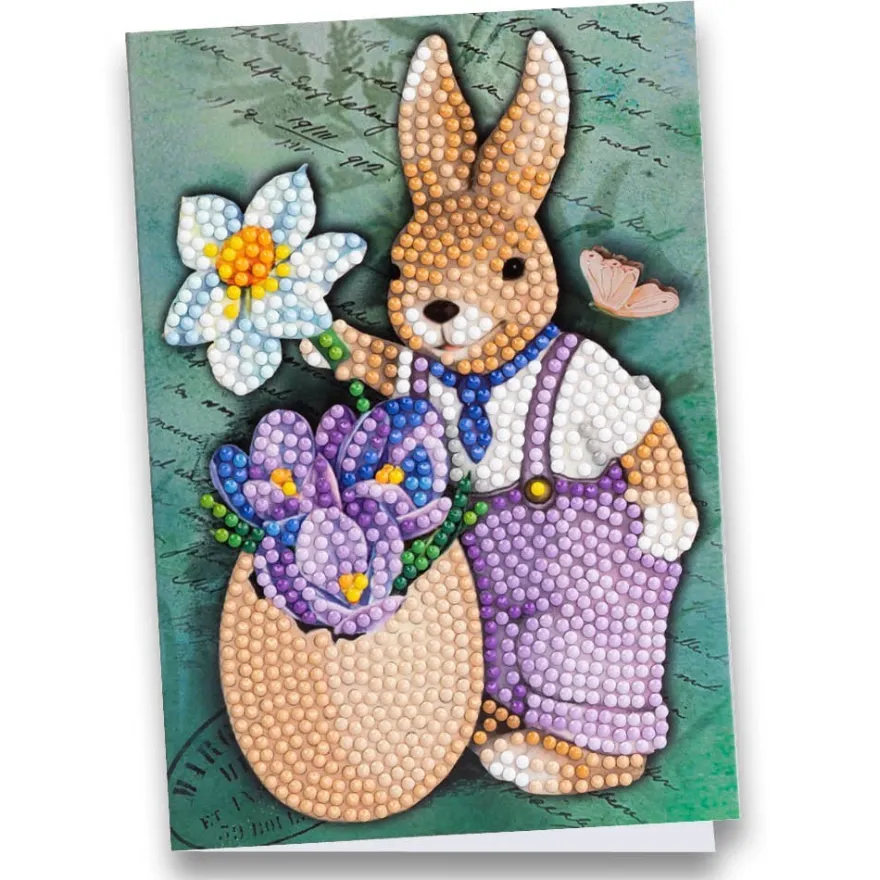 Diamond-Painting-Grußkarte, Hase mit Blumen 2, 11,5cm x 16,5cm, inkl. Zubehör
