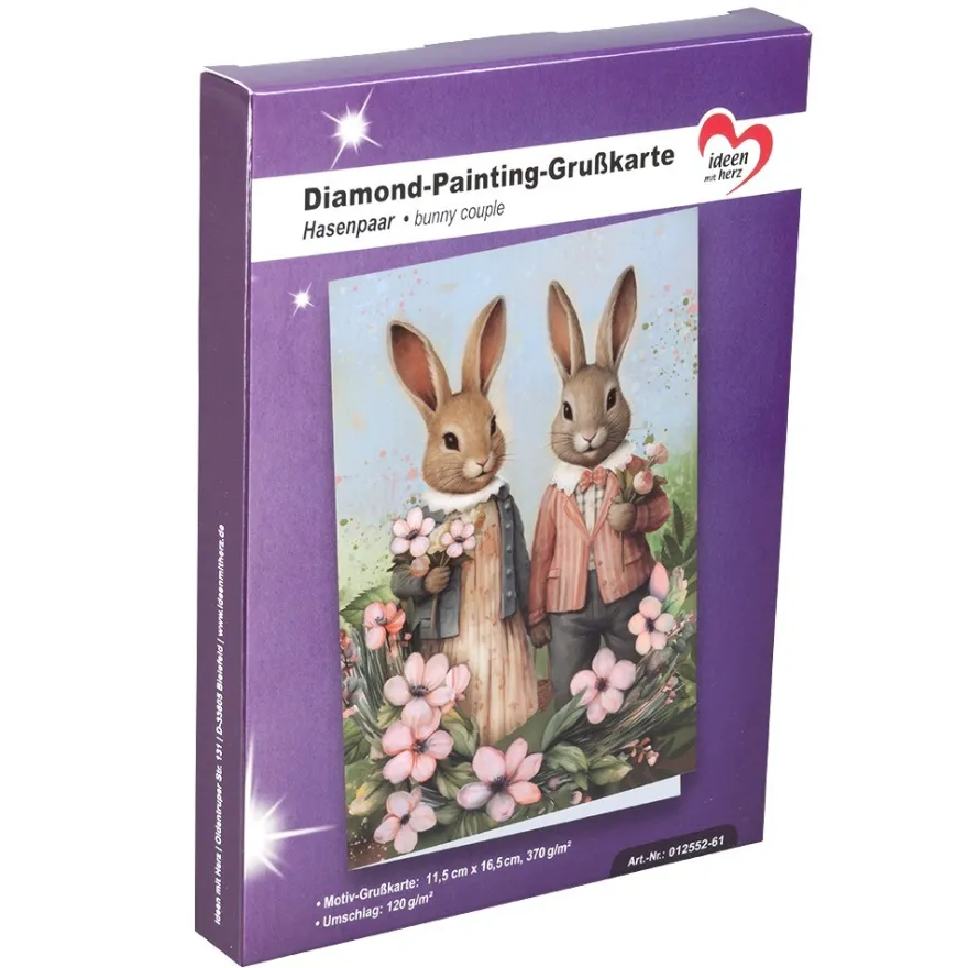 Diamond-Painting-Grußkarte, Hasenpaar, 11,5cm x 16,5cm, inkl. Zubehör