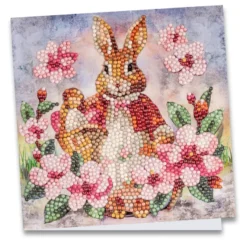 Diamond-Painting-Grußkarte, Hasendame im Blumenkranz, 16cm x 16cm, inkl. Zubehör