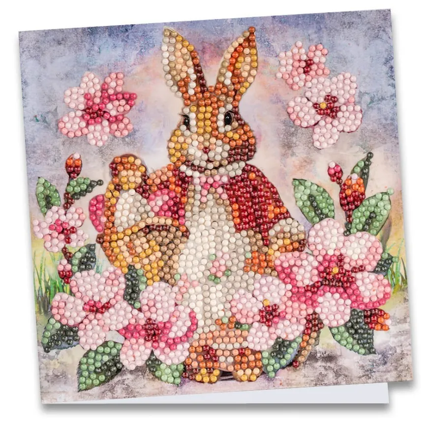 Diamond-Painting-Grußkarte, Hasendame im Blumenkranz, 16cm x 16cm, inkl. Zubehör