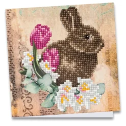 Diamond-Painting-Grußkarte, Hase & Blumen 2, 16cm x 16cm, inkl. Zubehör