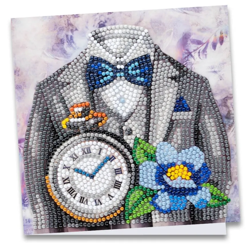 Diamond-Painting-Grußkarte, Herrenmotiv mit Uhr, 16cm x 16cm, inkl. Zubehör
