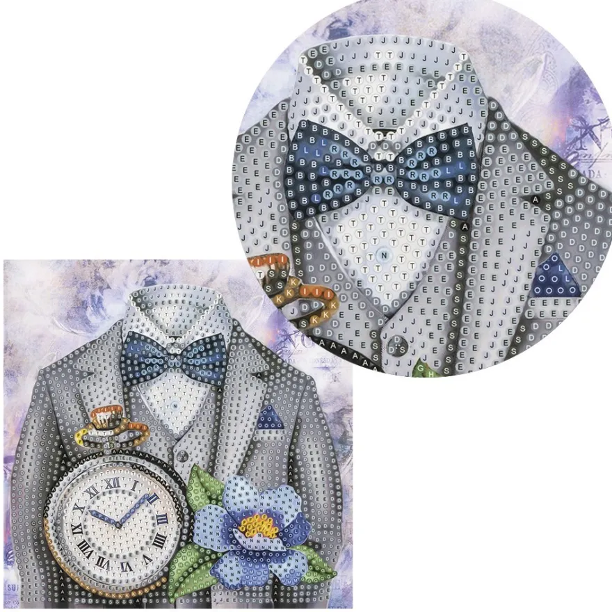 Diamond-Painting-Grußkarte, Herrenmotiv mit Uhr, 16cm x 16cm, inkl. Zubehör