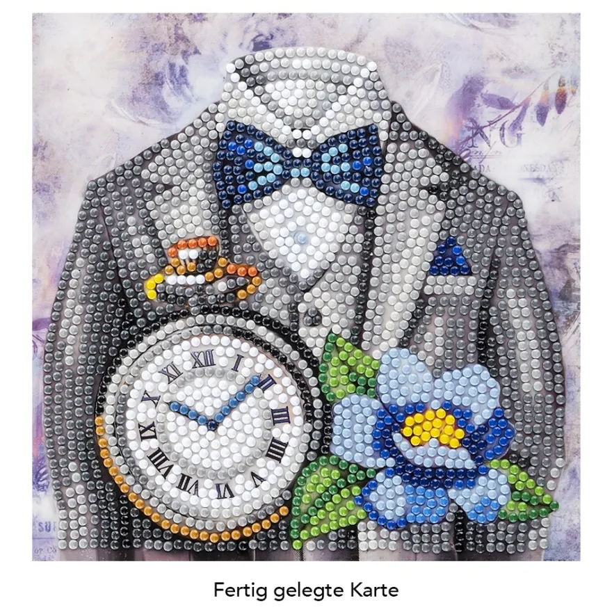 Diamond-Painting-Grußkarte, Herrenmotiv mit Uhr, 16cm x 16cm, inkl. Zubehör