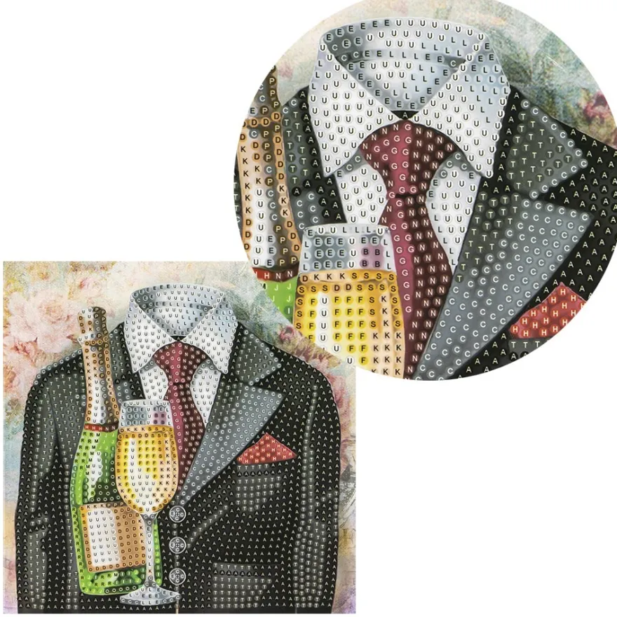 Diamond-Painting-Grußkarte, Herrenmotiv mit Sekt, 16cm x 16cm, inkl. Zubehör