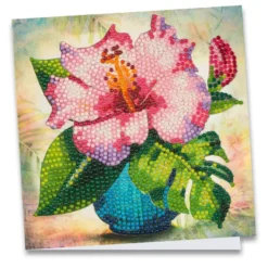 Diamond-Painting-Grußkarte, Hibiskus in Vase, 16cm x 16cm, inkl. Zubehör