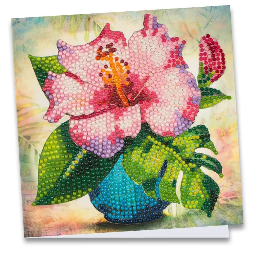 Diamond-Painting-Grußkarte, Hibiskus in Vase, 16cm x 16cm, inkl. Zubehör