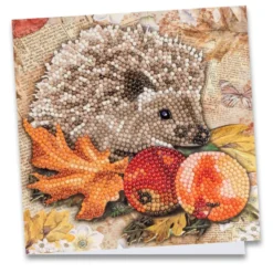 Diamond-Painting-Grußkarte, Igel mit Herbstdeko, 16cm x 16cm, inkl. Zubehör