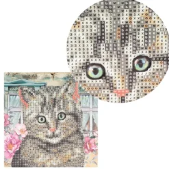 Diamond-Painting-Grußkarte, Katze, 16cm x 16cm, inkl. Zubehör