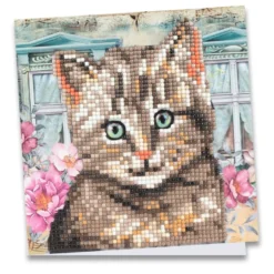 Diamond-Painting-Grußkarte, Katze, 16cm x 16cm, inkl. Zubehör