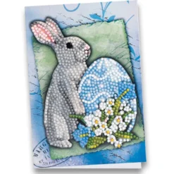Diamond-Painting-Grußkarte, Kaninchen mit Osterei, 11,5cm x 16,5cm, inkl. Zubehör