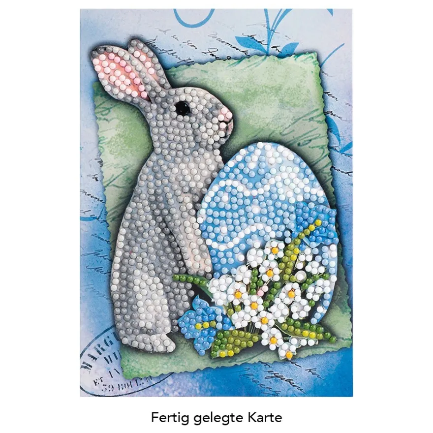 Diamond-Painting-Grußkarte, Kaninchen mit Osterei, 11,5cm x 16,5cm, inkl. Zubehör