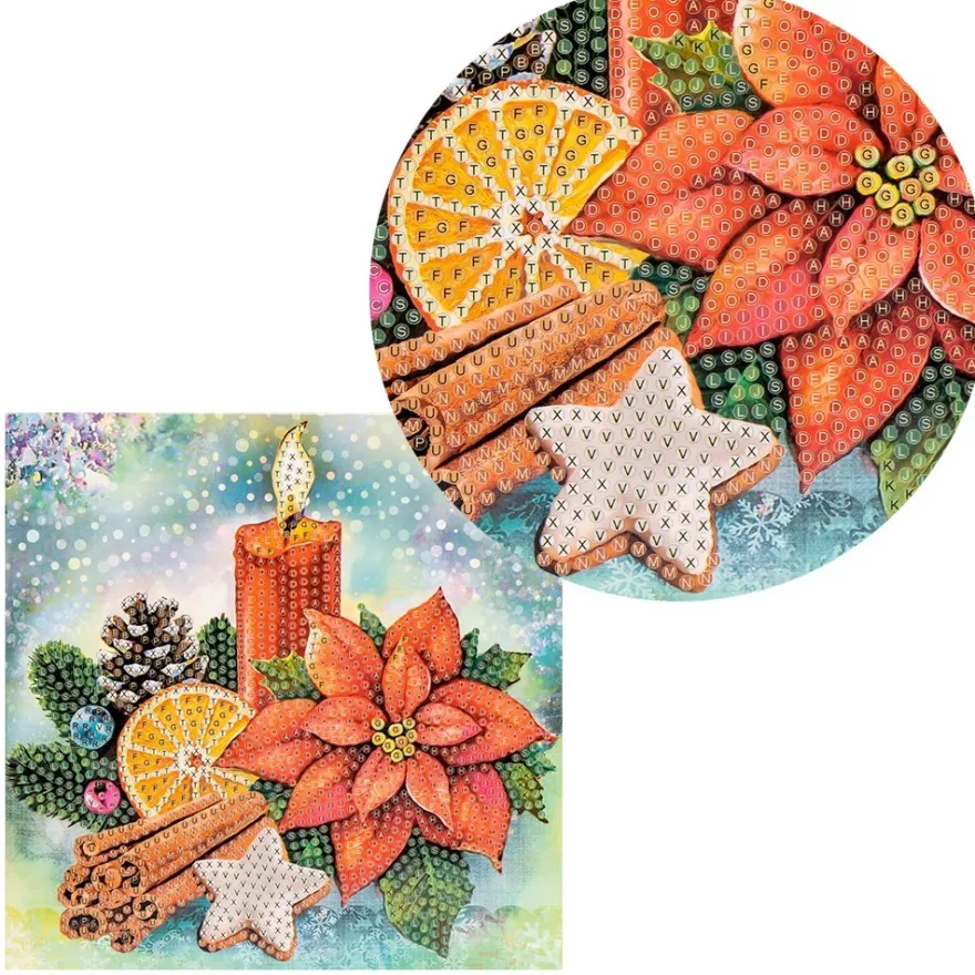 Diamond-Painting-Grußkarte, Kerze mit Weihnachtsstern, 16cm x 16cm, inkl. Zubehör