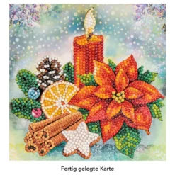 Diamond-Painting-Grußkarte, Kerze mit Weihnachtsstern, 16cm x 16cm, inkl. Zubehör