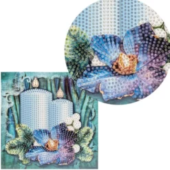 Diamond-Painting-Grußkarte, Kerzen mit Christrose, 16cm x 16cm, inkl. Zubehör
