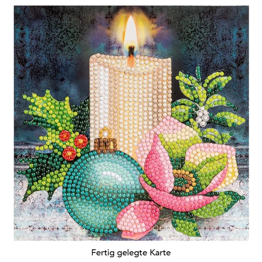 Diamond-Painting-Grußkarte, Kerze & Weihnachtskugel, 16cm x 16cm, inkl. Zubehör