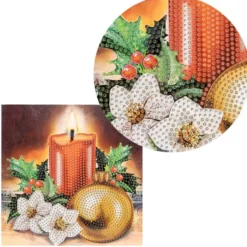 Diamond-Painting-Grußkarte, Kerze & Weihnachtskugel 2, 16cm x 16cm, inkl. Zubehör