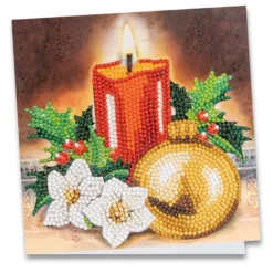 Diamond-Painting-Grußkarte, Kerze & Weihnachtskugel 2, 16cm x 16cm, inkl. Zubehör