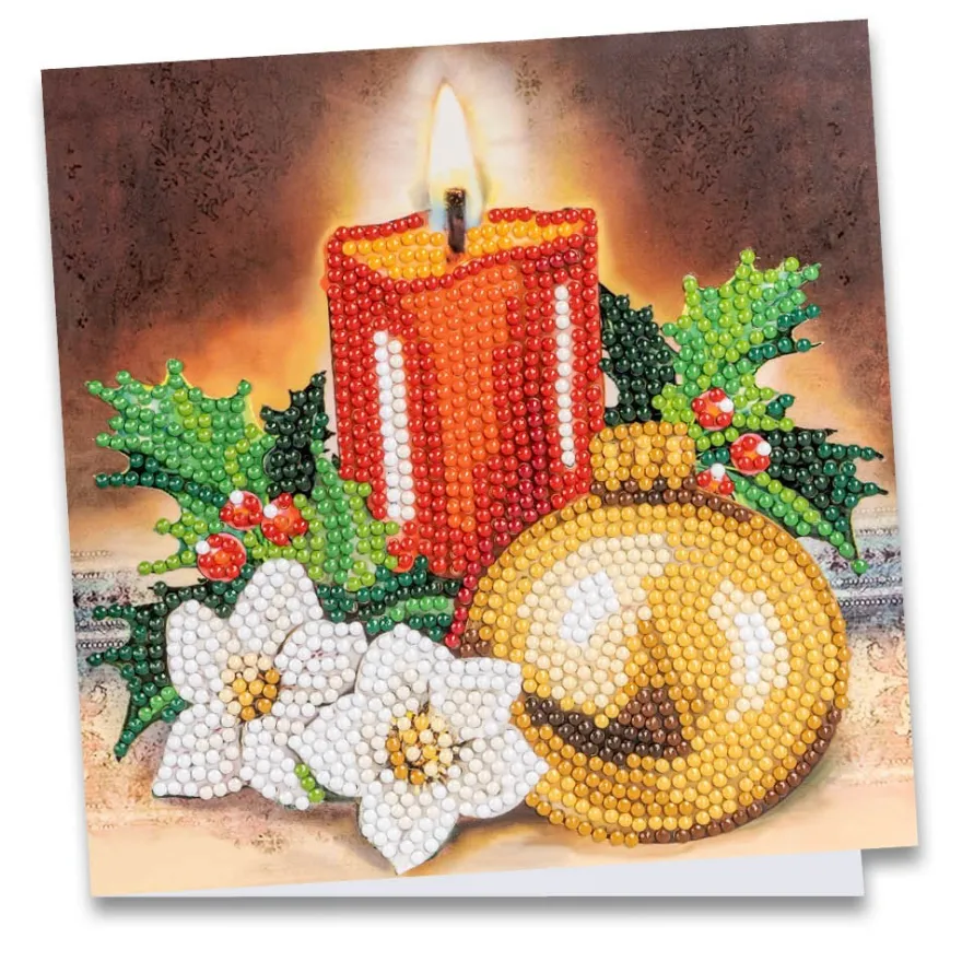 Diamond-Painting-Grußkarte, Kerze & Weihnachtskugel 2, 16cm x 16cm, inkl. Zubehör