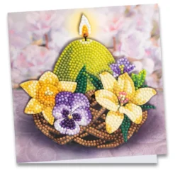 Diamond-Painting-Grußkarte, Kerze im Nest mit Blüten, 16cm x 16cm, inkl. Zubehör