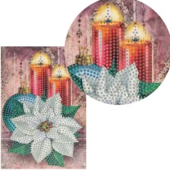 Diamond-Painting-Grußkarte, Kerzen mit Weihnachtsstern, 11,5cm x 16,5cm, inkl. Zubehör