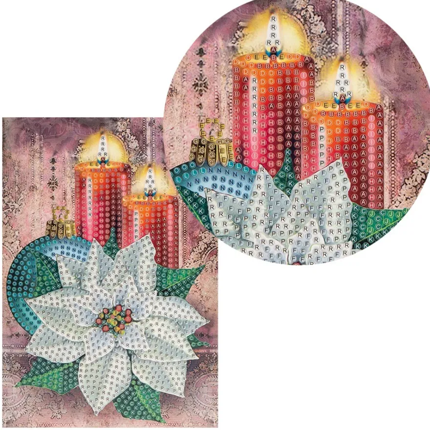 Diamond-Painting-Grußkarte, Kerzen mit Weihnachtsstern, 11,5cm x 16,5cm, inkl. Zubehör