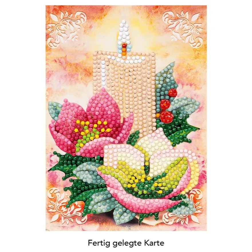Diamond-Painting-Grußkarte, Kerze mit Christrosen, 11,5cm x 16,5cm, inkl. Zubehör
