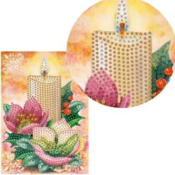 Diamond-Painting-Grußkarte, Kerze mit Christrosen, 11,5cm x 16,5cm, inkl. Zubehör