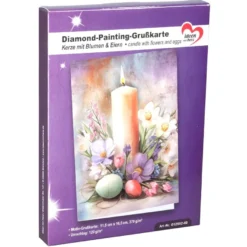 Diamond-Painting-Grußkarte, Kerze mit Blumen&Eiern, 11,5cm x 16,5cm, inkl. Zubehör