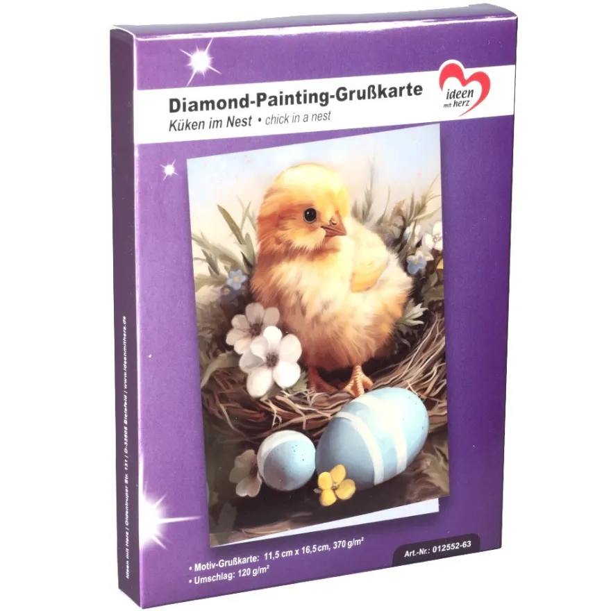Diamond-Painting-Grußkarte, Küken im Nest, 11,5cm x 16,5cm, inkl. Zubehör