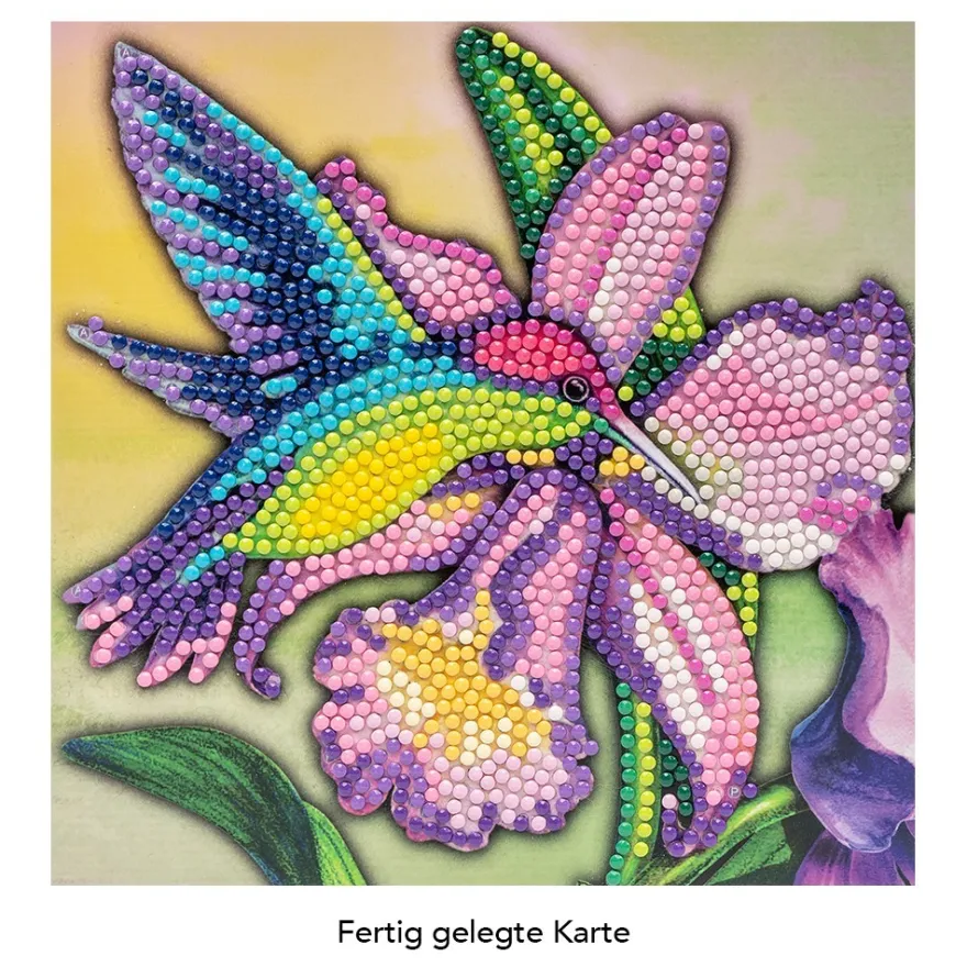 Diamond-Painting-Grußkarte, Kolibri 2, 16cm x 16cm, inkl. Zubehör