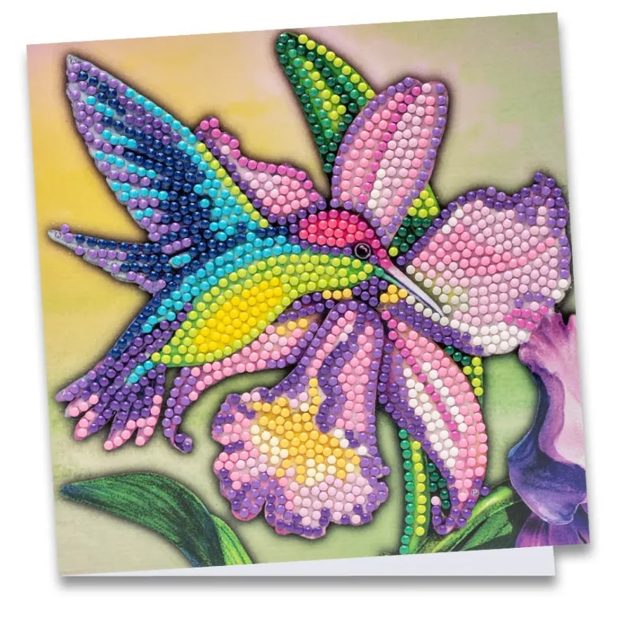 Diamond-Painting-Grußkarte, Kolibri 2, 16cm x 16cm, inkl. Zubehör