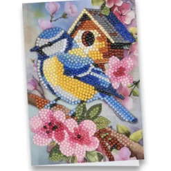 Diamond-Painting-Grußkarte, Kohlmeise mit Vogelhaus, 11,5cm x 16,5cm, inkl. Zubehör