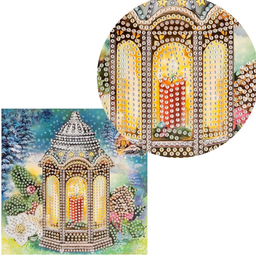 Diamond-Painting-Grußkarte, Laterne, 16cm x 16cm, inkl. Zubehör