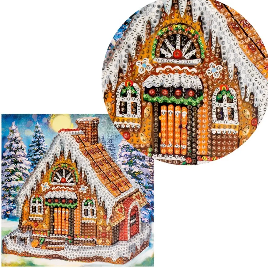 Diamond-Painting-Grußkarte, Lebkuchenhaus, 16cm x 16cm, inkl. Zubehör