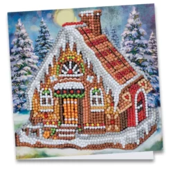 Diamond-Painting-Grußkarte, Lebkuchenhaus, 16cm x 16cm, inkl. Zubehör