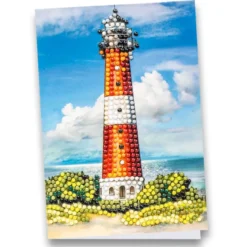 Diamond-Painting-Grußkarte, Leuchtturm, 11,5cm x 16,5cm, inkl. Zubehör