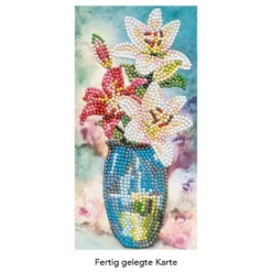 Diamond-Painting-Grußkarte, Lilien in Vase, 10,5cm x 21cm, inkl. Zubehör