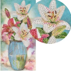 Diamond-Painting-Grußkarte, Lilien in Vase, 10,5cm x 21cm, inkl. Zubehör