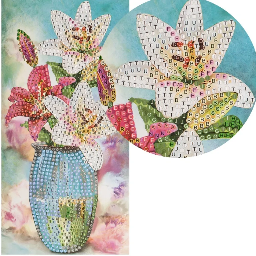 Diamond-Painting-Grußkarte, Lilien in Vase, 10,5cm x 21cm, inkl. Zubehör