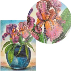 Diamond-Painting-Grußkarte, Lilien in Vase, 11,5cm x 16,5cm, inkl. Zubehör
