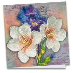 Diamond-Painting-Grußkarte, Lilien und Iris, 16cm x 16cm, inkl. Zubehör
