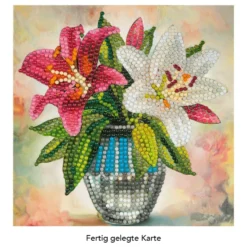 Diamond-Painting-Grußkarte, Lilien in Vase, 16cm x 16cm, inkl. Zubehör