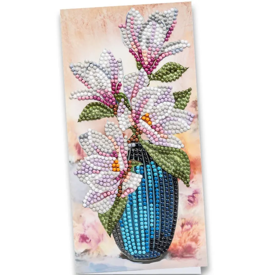 Diamond-Painting-Grußkarte, Magnolien in Vase 2, 10,5cm x 21cm, inkl. Zubehör