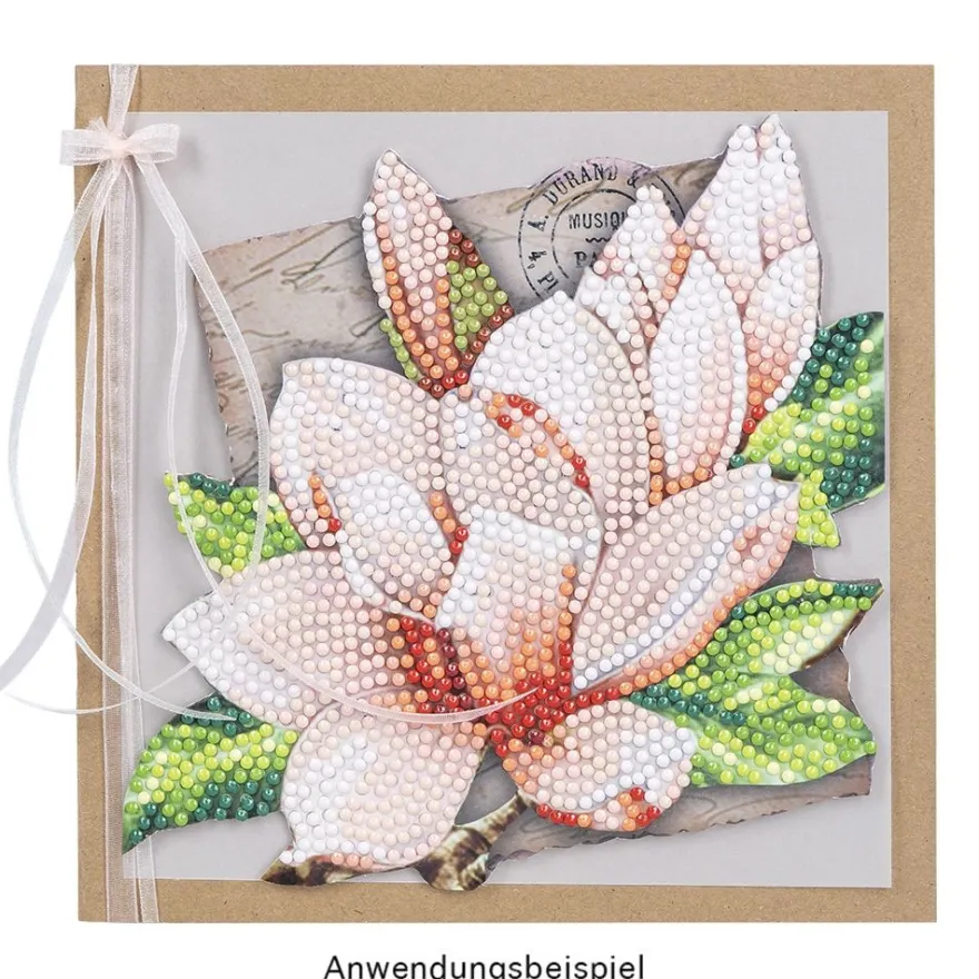 Diamond-Painting-Grußkarte, Magnolie, 16cm x 16cm, inkl. Zubehör