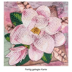Diamond-Painting-Grußkarte, Magnolie und Federn, 16cm x 16cm, inkl. Zubehör